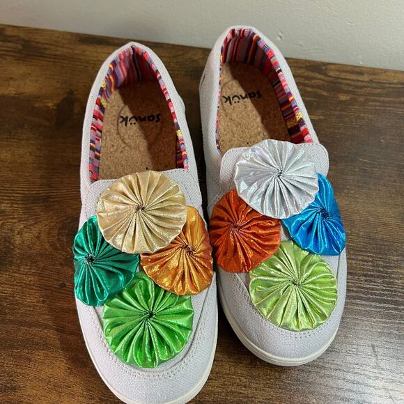 Sanuk Sidewalk Surfer Lite 2 Shoes 7.5 Womens Harbor Mist Canvas Comfort Slip On - Picture 4 of 12